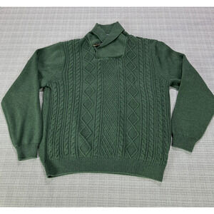 Cutter & Buck Sweater Mens Large Green Shawl Neck Toggle Cable‎ Knit Holiday